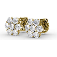 Floral Cluster Diamond Stud Earrings with Prong Set Round Diamonds by Fana - 1.68 Carat Total Diamond Weight