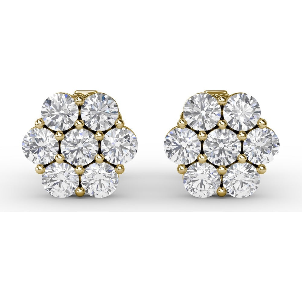 Floral Cluster Diamond Stud Earrings with Prong Set Round Diamonds by Fana - 1.68 Carat Total Diamond Weight
