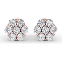 Floral Cluster Diamond Stud Earrings with Prong Set Round Diamonds by Fana - 1.68 Carat Total Diamond Weight