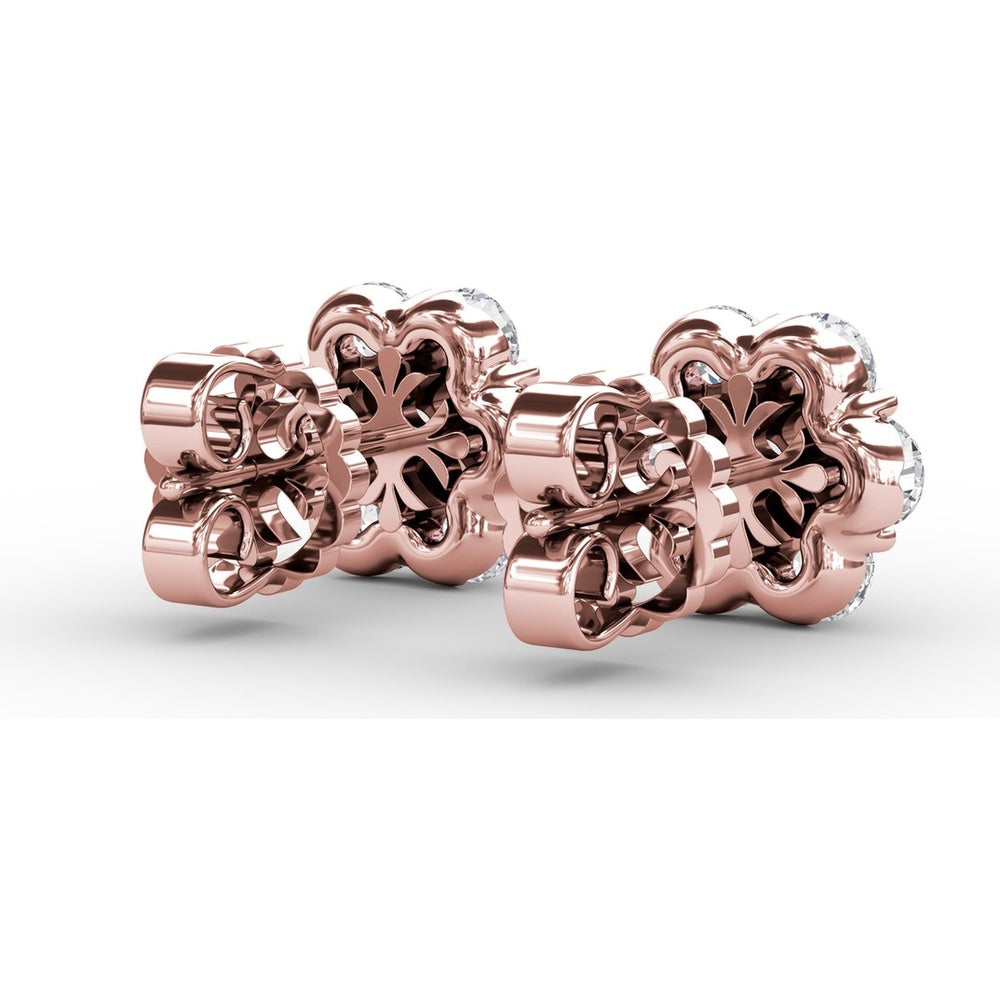 Floral Cluster Diamond Stud Earrings with Prong Set Round Diamonds by Fana - 1.68 Carat Total Diamond Weight