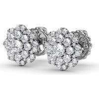 Floral Cluster Diamond Stud Earrings with Round Brilliant Halo Setting by Fana - 0.82 Carat Total Diamond Weight