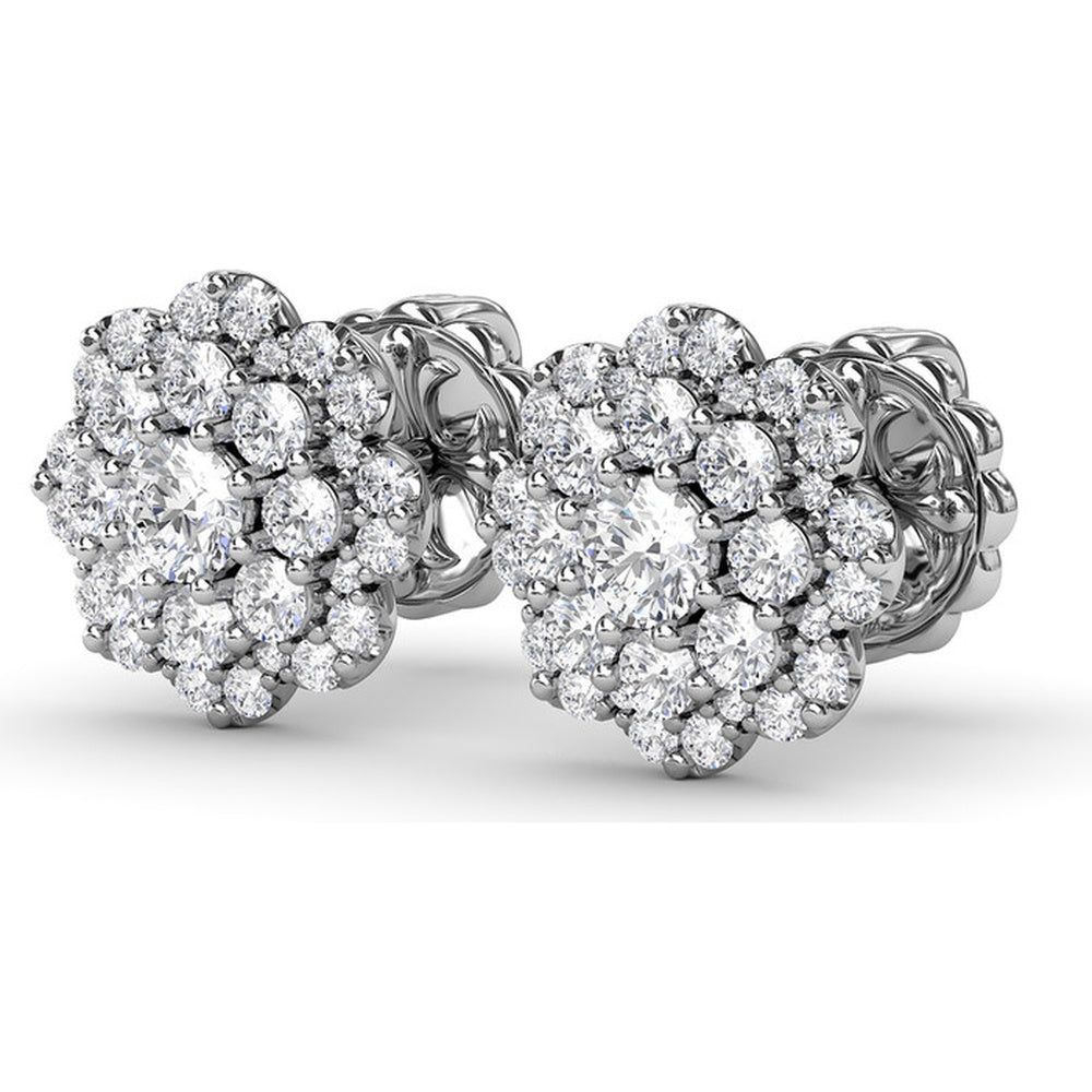 Floral Cluster Diamond Stud Earrings with Round Brilliant Halo Setting by Fana - 0.82 Carat Total Diamond Weight
