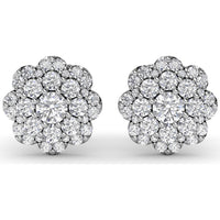 Floral Cluster Diamond Stud Earrings with Round Brilliant Halo Setting by Fana - 0.82 Carat Total Diamond Weight