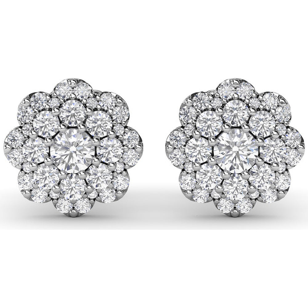 Floral Cluster Diamond Stud Earrings with Round Brilliant Halo Setting by Fana - 0.82 Carat Total Diamond Weight