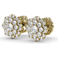 Floral Cluster Diamond Stud Earrings with Round Brilliant Halo Setting by Fana - 0.82 Carat Total Diamond Weight