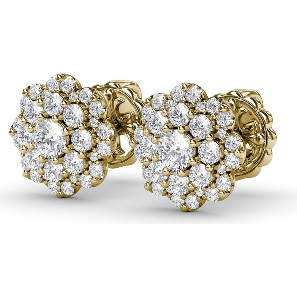 Floral Cluster Diamond Stud Earrings with Round Brilliant Halo Setting by Fana - 0.82 Carat Total Diamond Weight