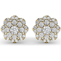 Floral Cluster Diamond Stud Earrings with Round Brilliant Halo Setting by Fana - 0.82 Carat Total Diamond Weight