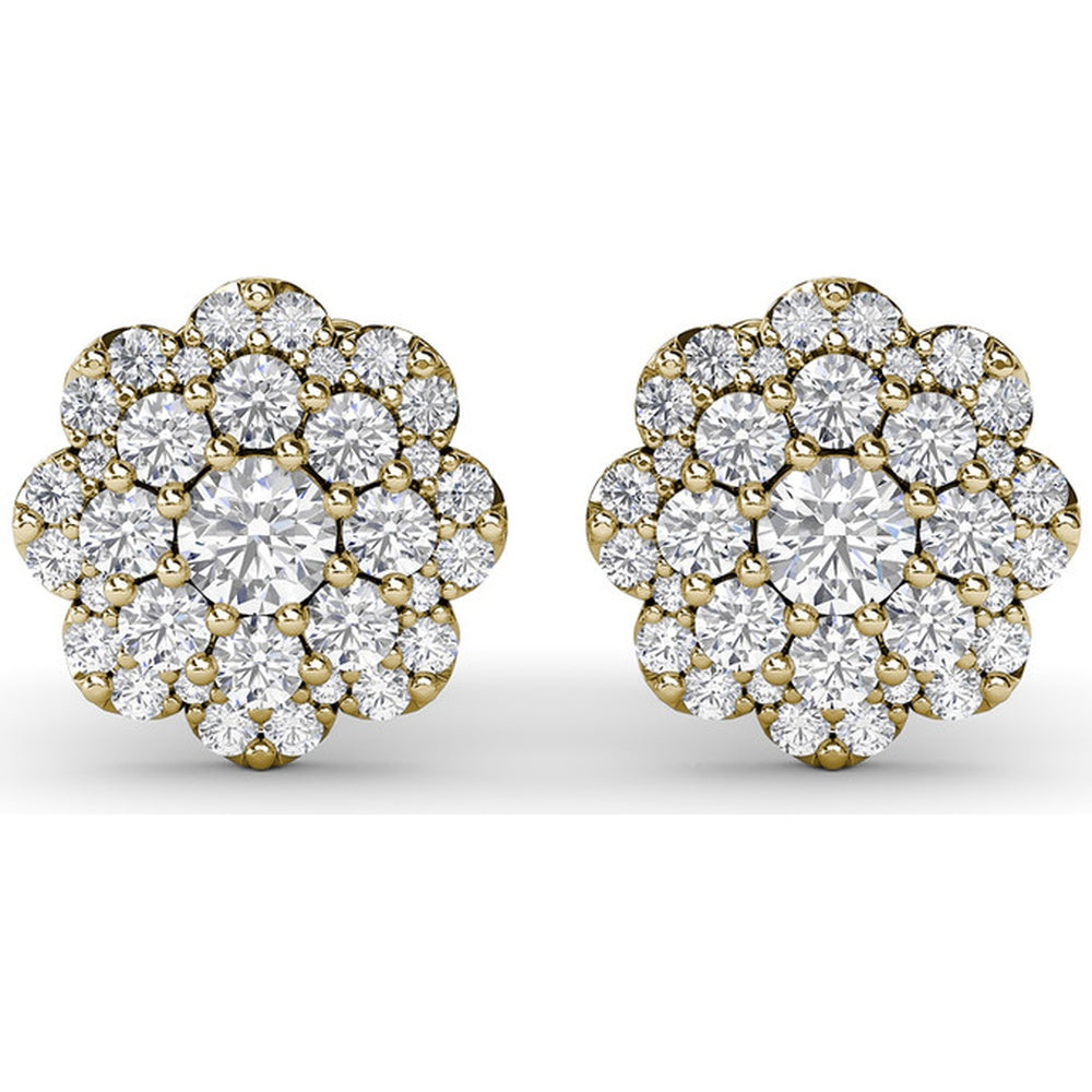 Floral Cluster Diamond Stud Earrings with Round Brilliant Halo Setting by Fana - 0.82 Carat Total Diamond Weight