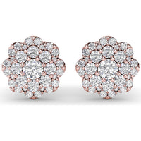 Floral Cluster Diamond Stud Earrings with Round Brilliant Halo Setting by Fana - 0.82 Carat Total Diamond Weight