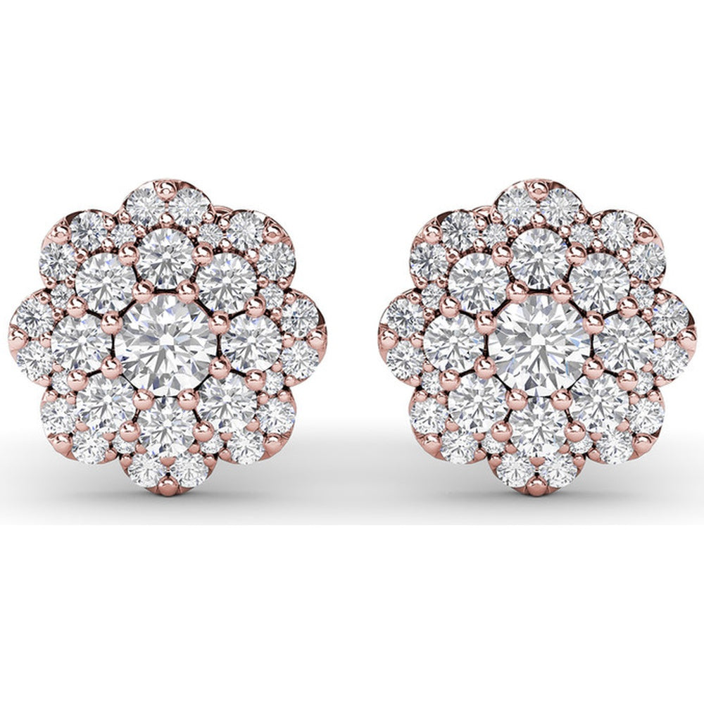 Floral Cluster Diamond Stud Earrings with Round Brilliant Halo Setting by Fana - 0.82 Carat Total Diamond Weight