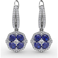 Floral Cluster Drop Earrings with Round Sapphires and Pavé Diamonds by Fana - 2.59 Carat Total Gemstone Weight