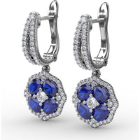 Floral Cluster Drop Earrings with Round Sapphires and Pavé Diamonds by Fana - 2.59 Carat Total Gemstone Weight