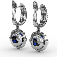 Floral Cluster Drop Earrings with Round Sapphires and Pavé Diamonds by Fana - 2.59 Carat Total Gemstone Weight