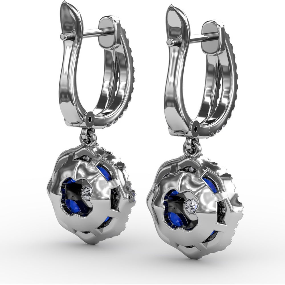 Floral Cluster Drop Earrings with Round Sapphires and Pavé Diamonds by Fana - 2.59 Carat Total Gemstone Weight
