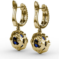 Floral Cluster Drop Earrings with Round Sapphires and Pavé Diamonds by Fana - 2.59 Carat Total Gemstone Weight