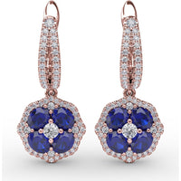 Floral Cluster Drop Earrings with Round Sapphires and Pavé Diamonds by Fana - 2.59 Carat Total Gemstone Weight