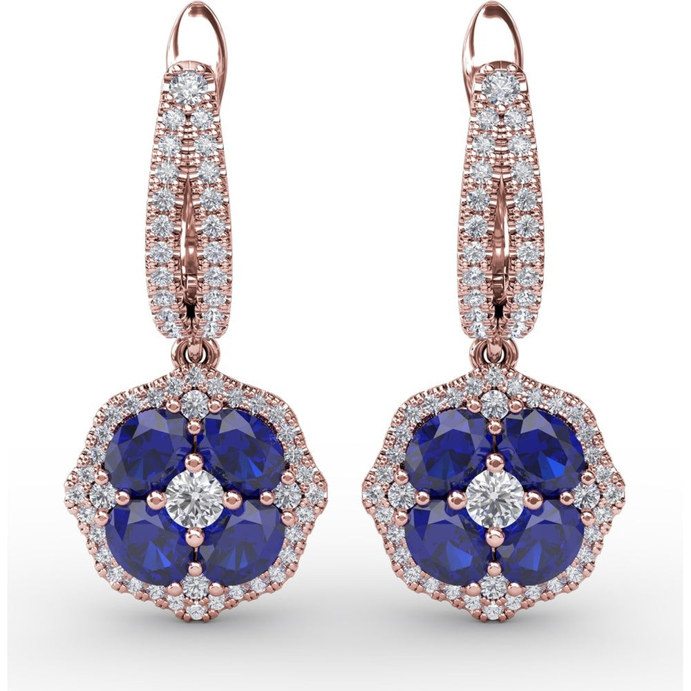 Floral Cluster Drop Earrings with Round Sapphires and Pavé Diamonds by Fana - 2.59 Carat Total Gemstone Weight