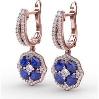 Floral Cluster Drop Earrings with Round Sapphires and Pavé Diamonds by Fana - 2.59 Carat Total Gemstone Weight