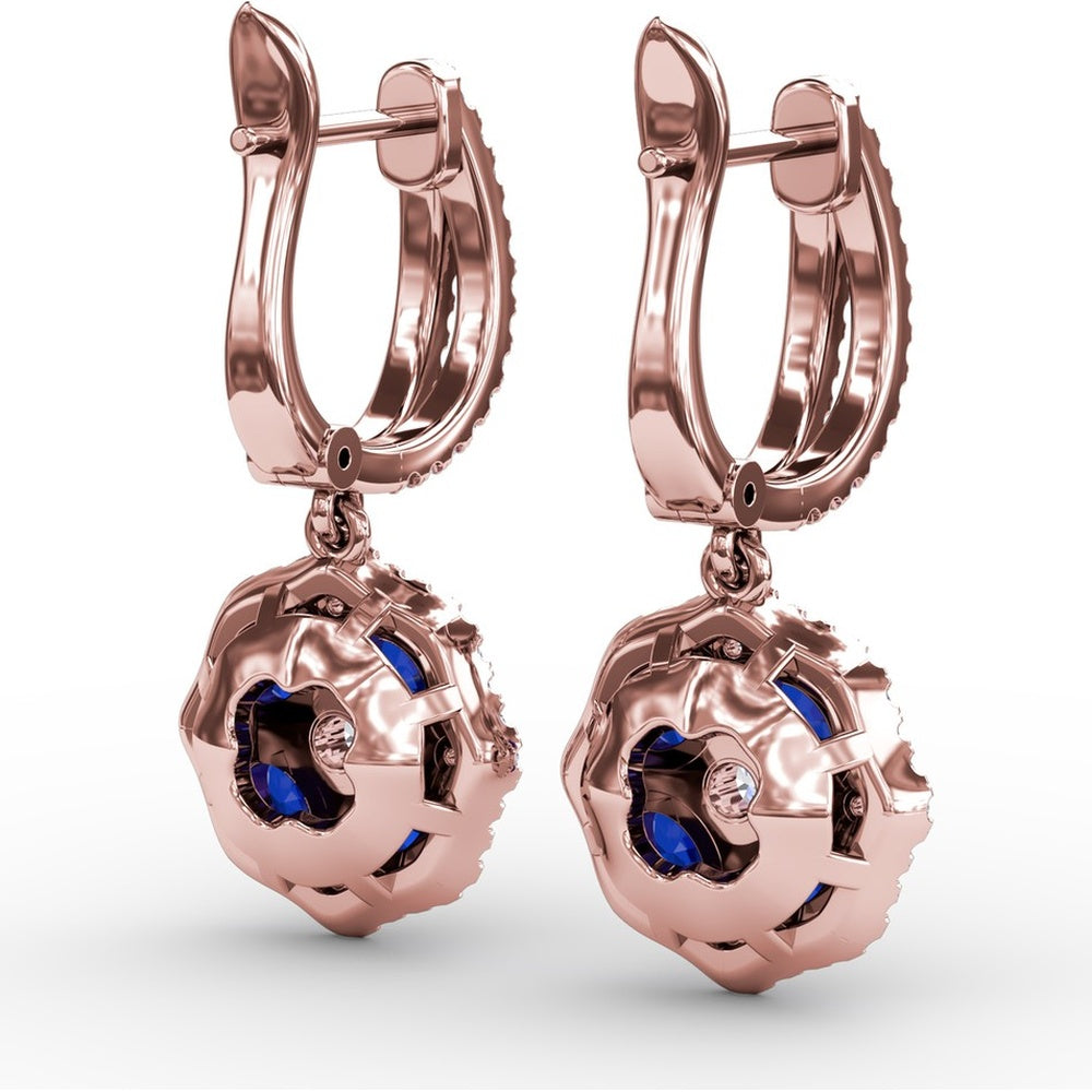 Floral Cluster Drop Earrings with Round Sapphires and Pavé Diamonds by Fana - 2.59 Carat Total Gemstone Weight