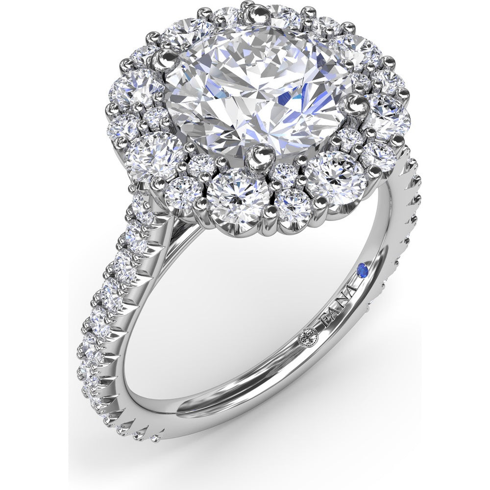 Floral Cluster Halo Split Shank Engagement Ring Setting with Pavé Diamonds by Fana - 1.14 Carat Total Diamond Weight