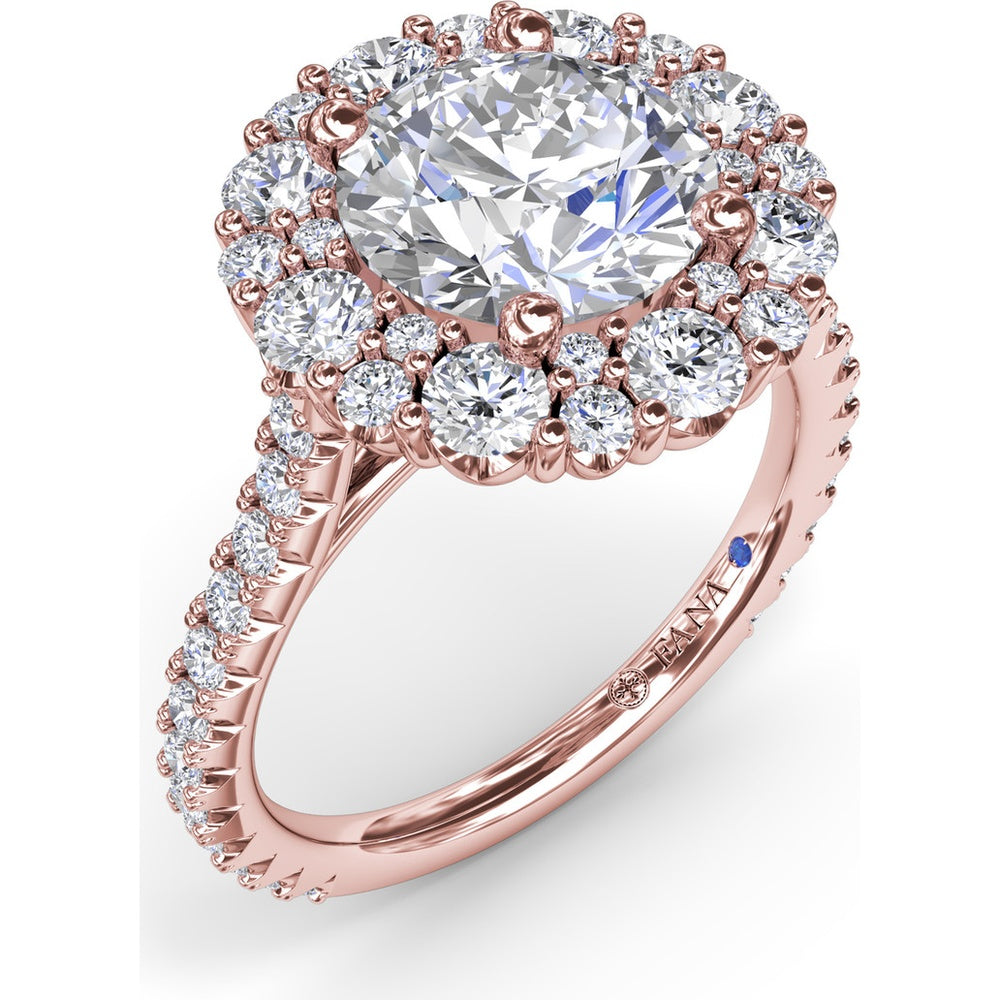 Floral Cluster Halo Split Shank Engagement Ring Setting with Pavé Diamonds by Fana - 1.14 Carat Total Diamond Weight