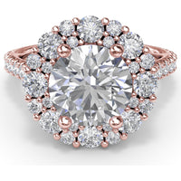 Floral Cluster Halo Split Shank Engagement Ring Setting with Pavé Diamonds by Fana - 1.14 Carat Total Diamond Weight