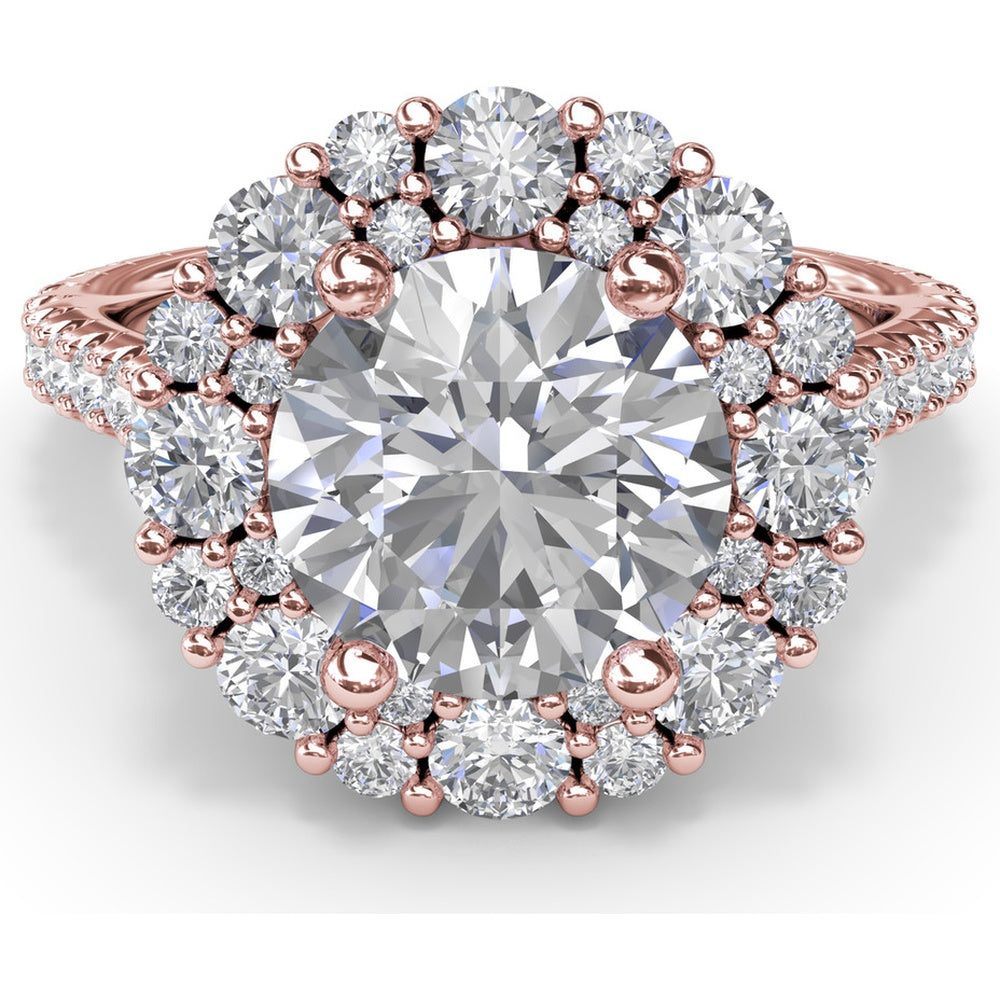 Floral Cluster Halo Split Shank Engagement Ring Setting with Pavé Diamonds by Fana - 1.14 Carat Total Diamond Weight