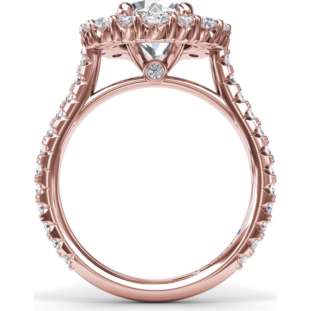 Floral Cluster Halo Split Shank Engagement Ring Setting with Pavé Diamonds by Fana - 1.14 Carat Total Diamond Weight
