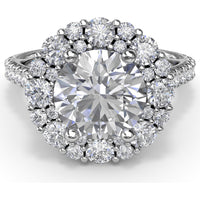 Floral Cluster Halo Split Shank Engagement Ring Setting with Pavé Diamonds by Fana - 1.14 Carat Total Diamond Weight