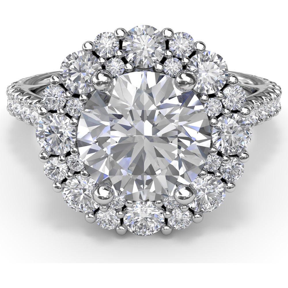 Floral Cluster Halo Split Shank Engagement Ring Setting with Pavé Diamonds by Fana - 1.14 Carat Total Diamond Weight
