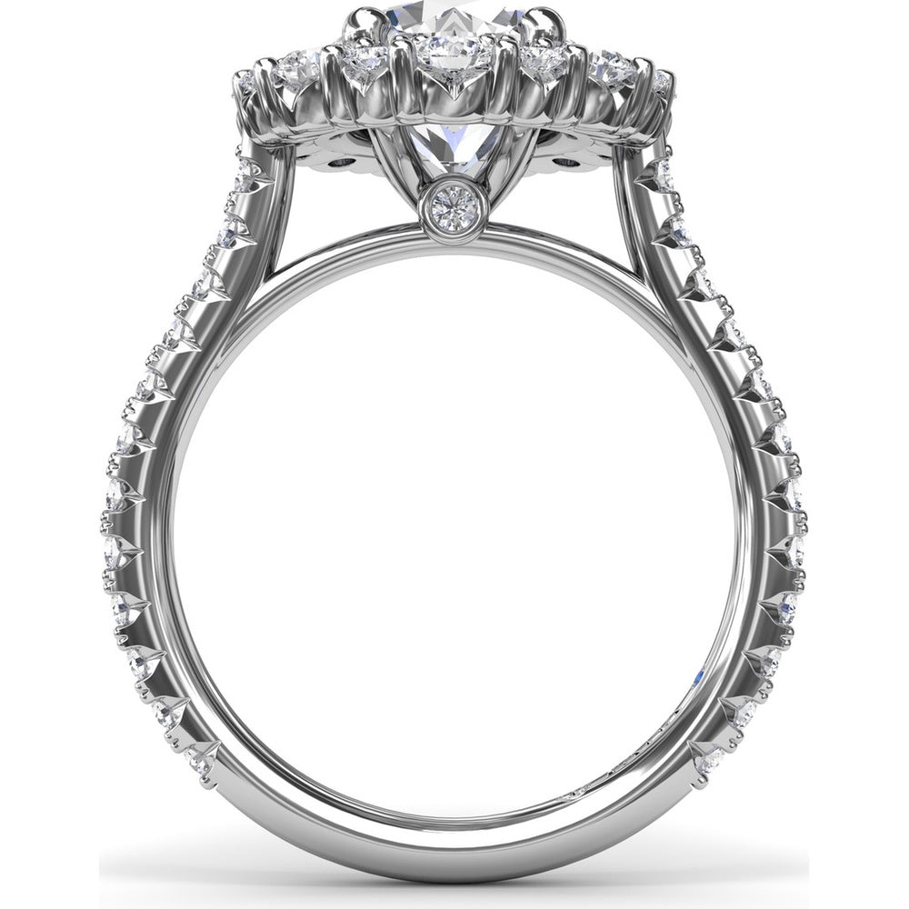 Floral Cluster Halo Split Shank Engagement Ring Setting with Pavé Diamonds by Fana - 1.14 Carat Total Diamond Weight