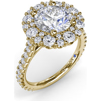 Floral Cluster Halo Split Shank Engagement Ring Setting with Pavé Diamonds by Fana - 1.14 Carat Total Diamond Weight