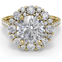 Floral Cluster Halo Split Shank Engagement Ring Setting with Pavé Diamonds by Fana - 1.14 Carat Total Diamond Weight