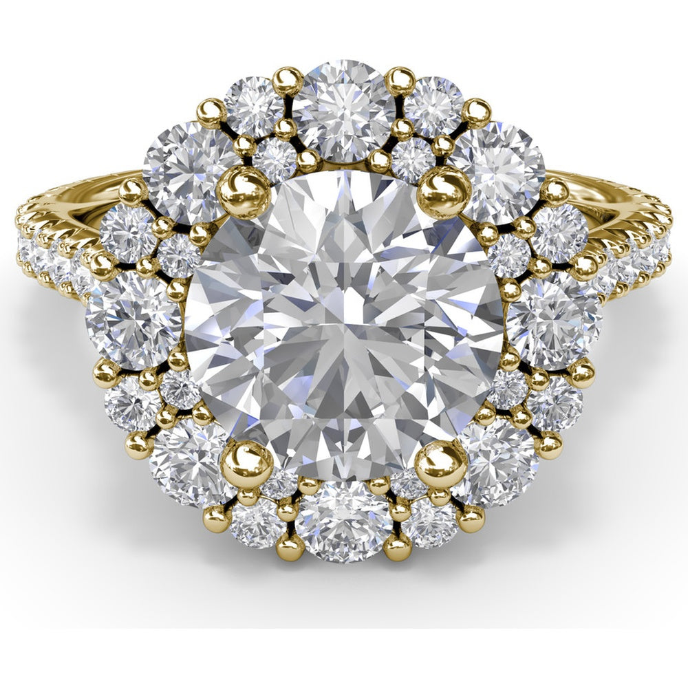 Floral Cluster Halo Split Shank Engagement Ring Setting with Pavé Diamonds by Fana - 1.14 Carat Total Diamond Weight