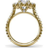 Floral Cluster Halo Split Shank Engagement Ring Setting with Pavé Diamonds by Fana - 1.14 Carat Total Diamond Weight