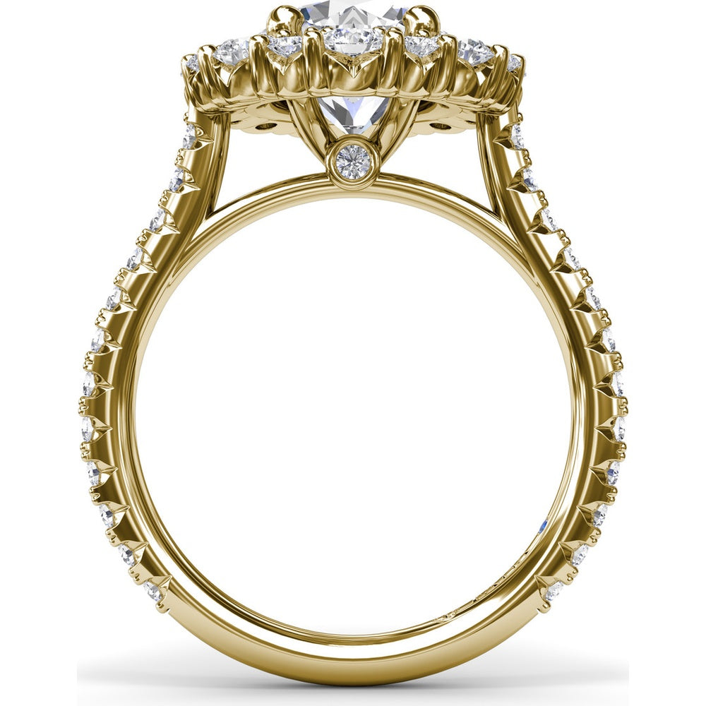 Floral Cluster Halo Split Shank Engagement Ring Setting with Pavé Diamonds by Fana - 1.14 Carat Total Diamond Weight