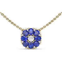 Floral Cluster Necklace with Round Diamond Center and Oval Sapphire Petals by Fana - 2.05 Carat Total Gemstone Weight