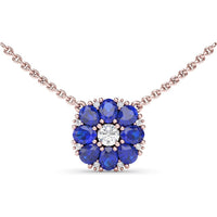 Floral Cluster Necklace with Round Diamond Center and Oval Sapphire Petals by Fana - 2.05 Carat Total Gemstone Weight