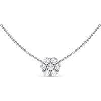 Floral Cluster Pendant Necklace with 7 Prong-Set Round Brilliant Diamonds by Fana - 1.61 Carat Total Diamond Weight