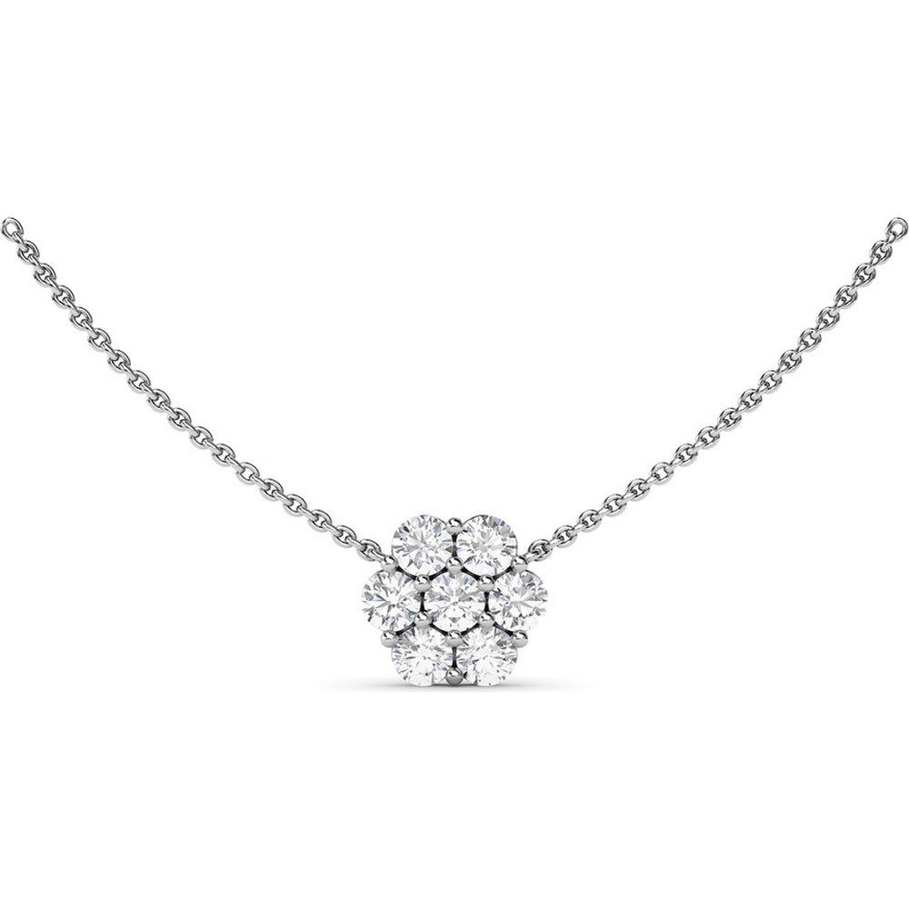 Floral Cluster Pendant Necklace with 7 Prong-Set Round Brilliant Diamonds by Fana - 1.61 Carat Total Diamond Weight