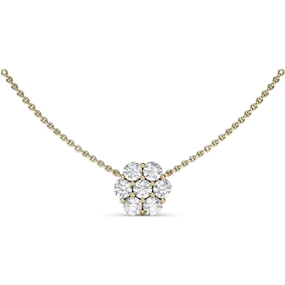 Floral Cluster Pendant Necklace with 7 Prong-Set Round Brilliant Diamonds by Fana - 1.61 Carat Total Diamond Weight