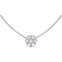 Floral Cluster Pendant Necklace with 7 Prong-Set Round Brilliant Diamonds by Fana - 1.61 Carat Total Diamond Weight
