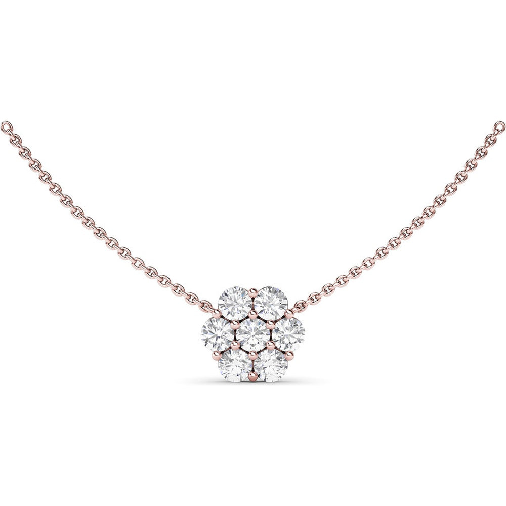 Floral Cluster Pendant Necklace with 7 Prong-Set Round Brilliant Diamonds by Fana - 1.61 Carat Total Diamond Weight
