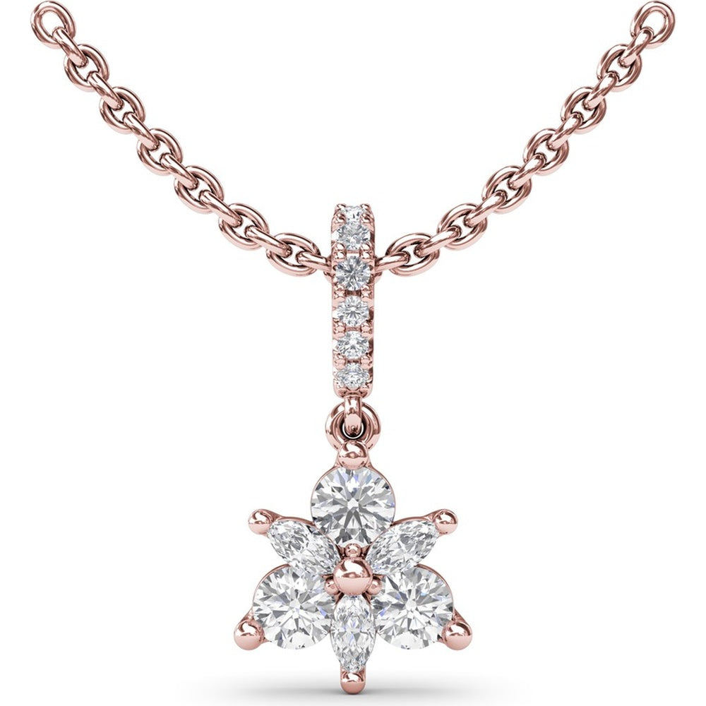 Floral Cluster Pendant with Marquise and Round Diamonds by Fana - 0.39 Carat Total Diamond Weight