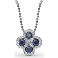Floral Cluster Pendant with Round Sapphires and Diamond Halos by Fana - 1.63 Carat Total Gemstone Weight