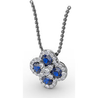Floral Cluster Pendant with Round Sapphires and Diamond Halos by Fana - 1.63 Carat Total Gemstone Weight