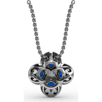 Floral Cluster Pendant with Round Sapphires and Diamond Halos by Fana - 1.63 Carat Total Gemstone Weight