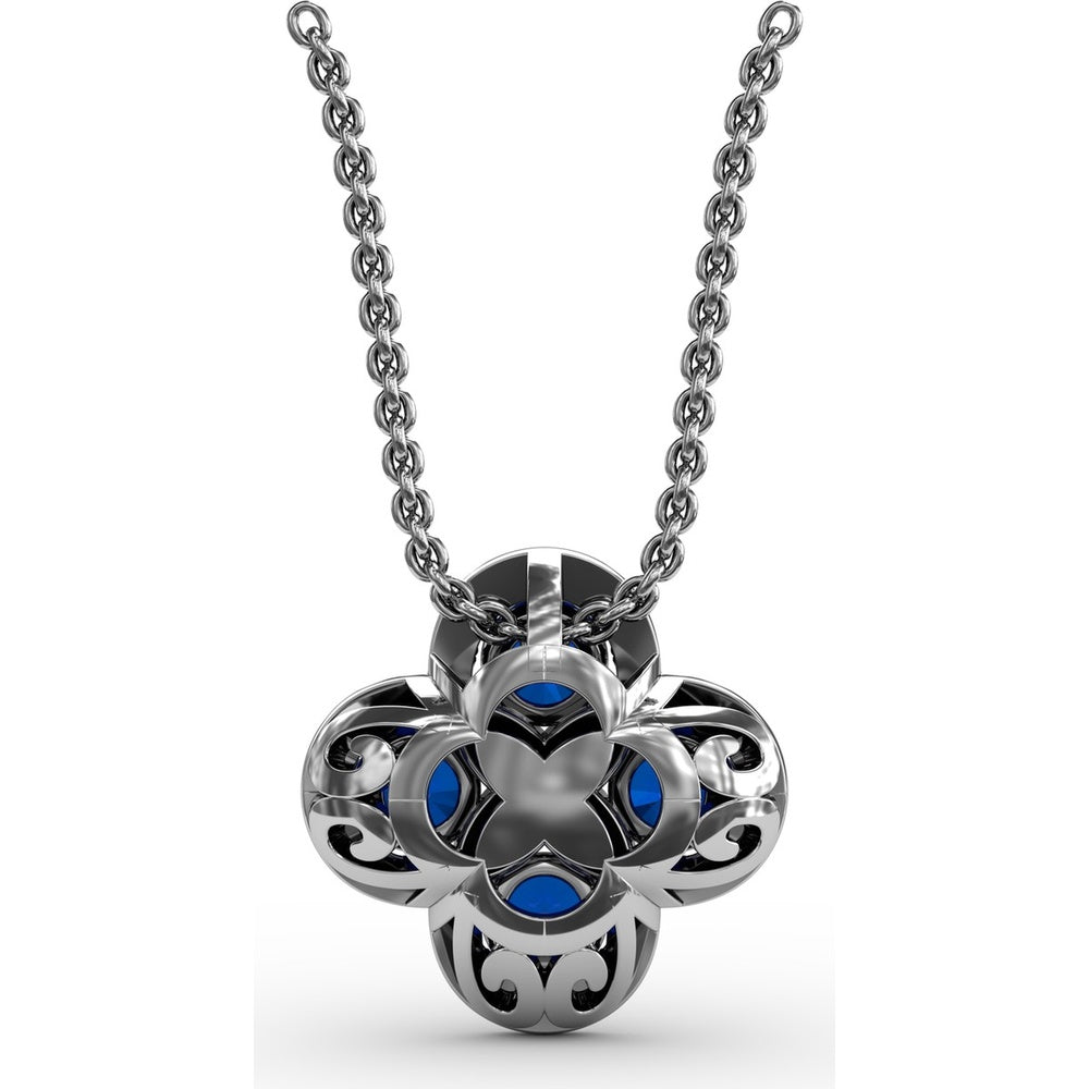 Floral Cluster Pendant with Round Sapphires and Diamond Halos by Fana - 1.63 Carat Total Gemstone Weight
