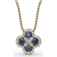Floral Cluster Pendant with Round Sapphires and Diamond Halos by Fana - 1.63 Carat Total Gemstone Weight