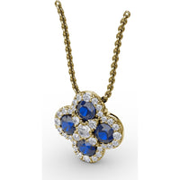 Floral Cluster Pendant with Round Sapphires and Diamond Halos by Fana - 1.63 Carat Total Gemstone Weight